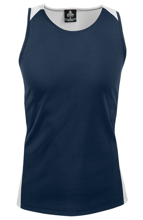 PREMIER MENS SINGLETS - NAVY/WHITE