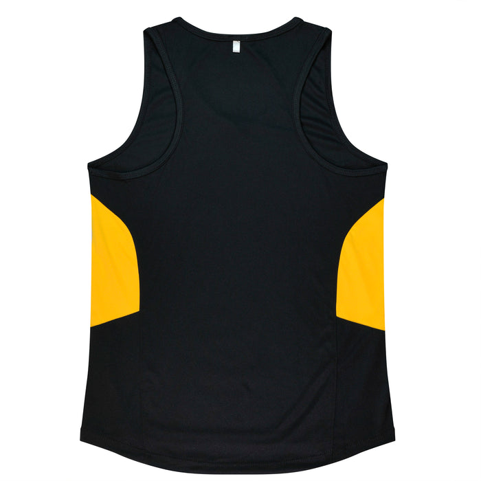 TASMAN LADY SINGLETS - BLACK/GOLD