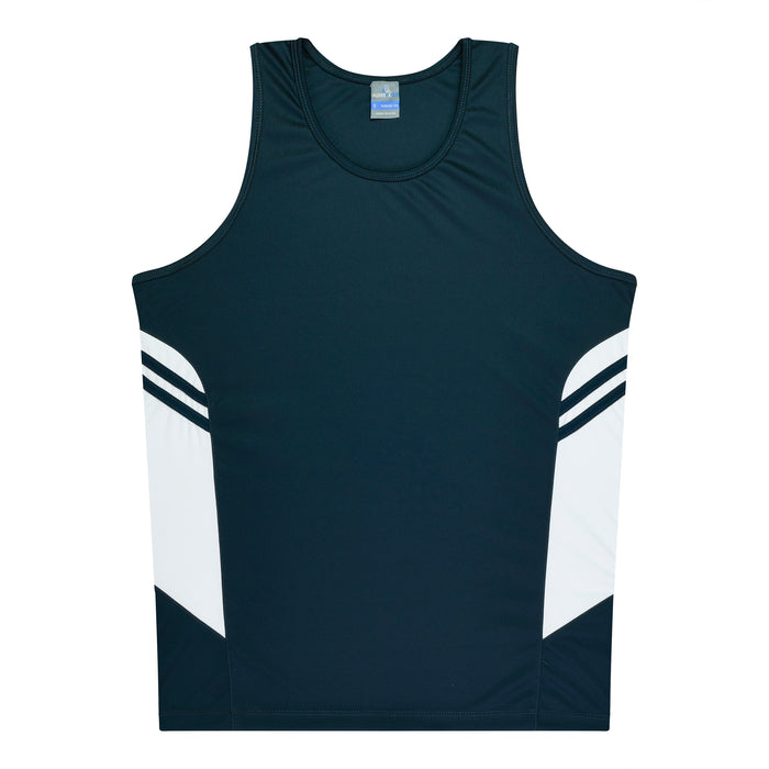 TASMAN MENS SINGLETS - NAVY/WHITE