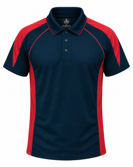 PREMIER MENS POLOS - NAVY/RED