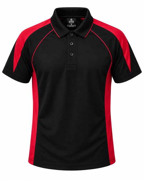 PREMIER MENS POLOS - BLACK/RED