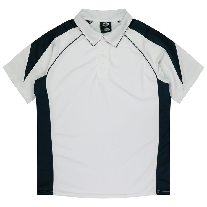 PREMIER MENS POLOS - WHITE/NAVY