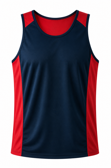 PREMIER MENS SINGLETS - NAVY/RED