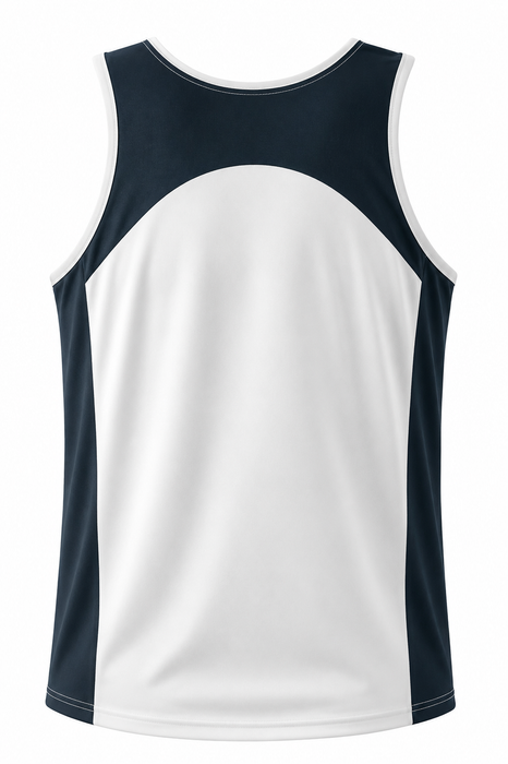 PREMIER MENS SINGLETS - WHITE/NAVY
