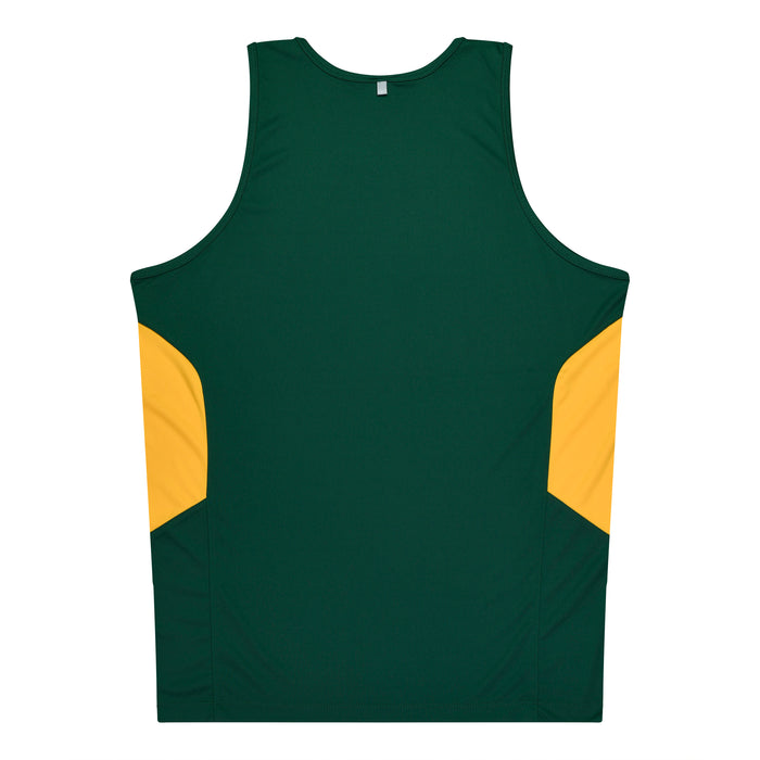 TASMAN MENS SINGLETS - BOTTLE/GOLD