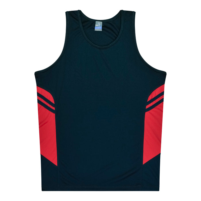 TASMAN MENS SINGLETS - NAVY/RED