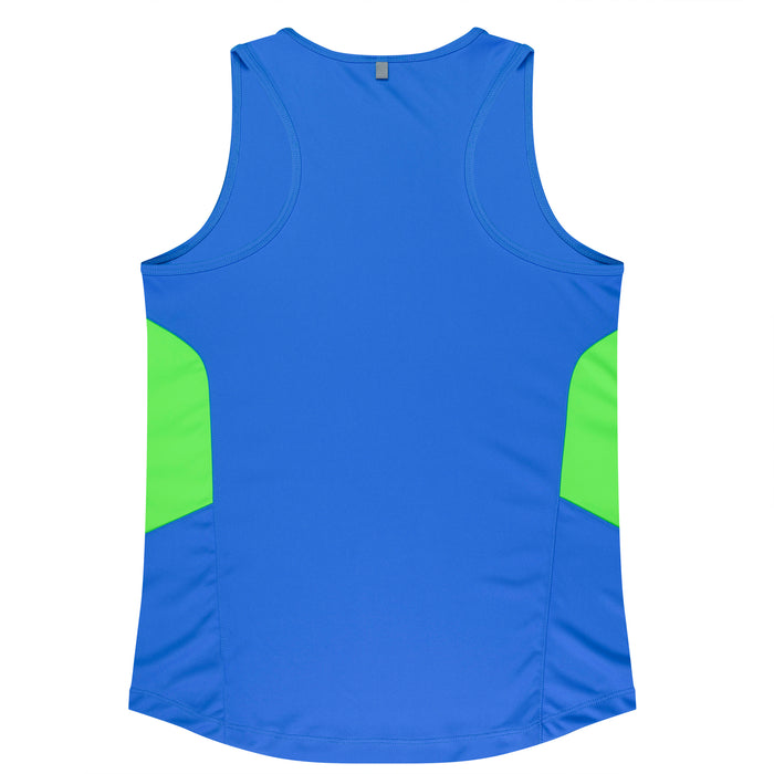 TASMAN LADY SINGLETS - CYAN/NEON GREEN