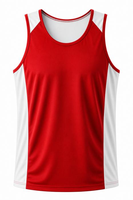 PREMIER MENS SINGLETS - RED/WHITE