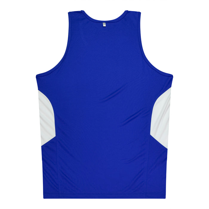 TASMAN MENS SINGLETS - ROYAL/WHITE