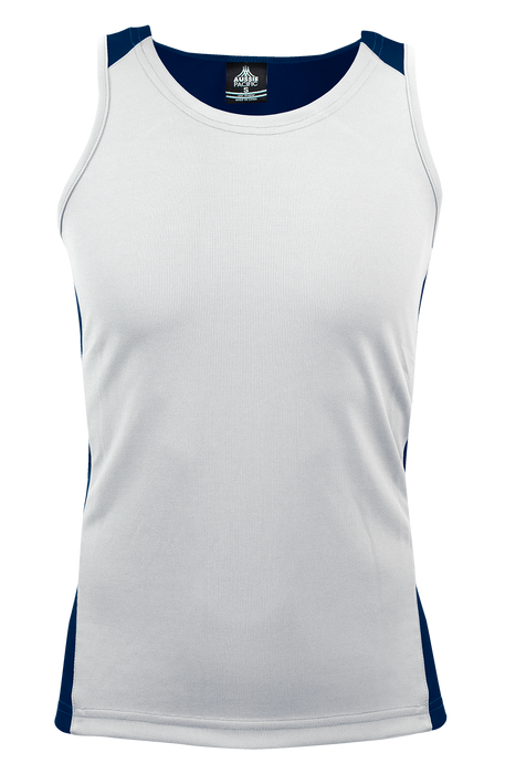 PREMIER MENS SINGLETS - WHITE/NAVY