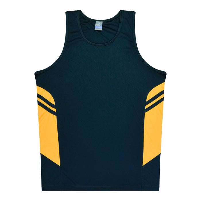 TASMAN MENS SINGLETS - NAVY/GOLD