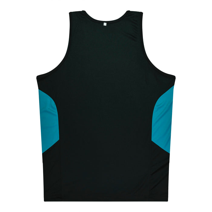 TASMAN MENS SINGLETS - BLACK/TEAL