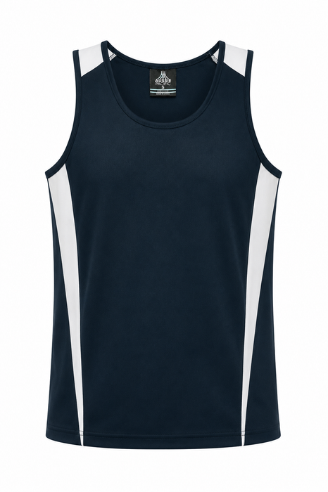 EUREKA MENS SINGLETS - NAVY/WHITE