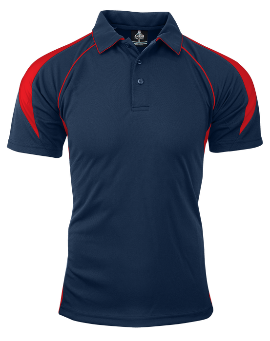 PREMIER MENS POLOS - NAVY/RED