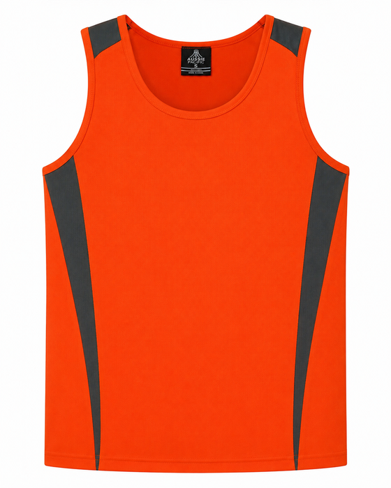 EUREKA MENS SINGLETS - ORANGE/CHARCOAL