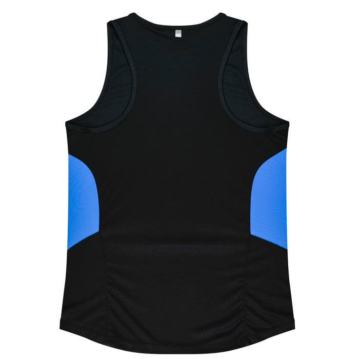 TASMAN LADY SINGLETS - BLACK/CYAN