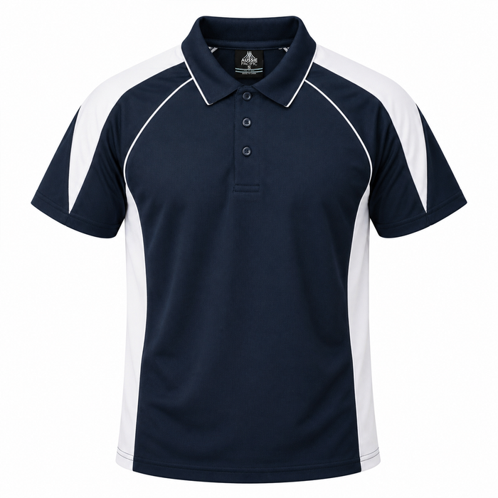 PREMIER MENS POLOS - NAVY/WHITE