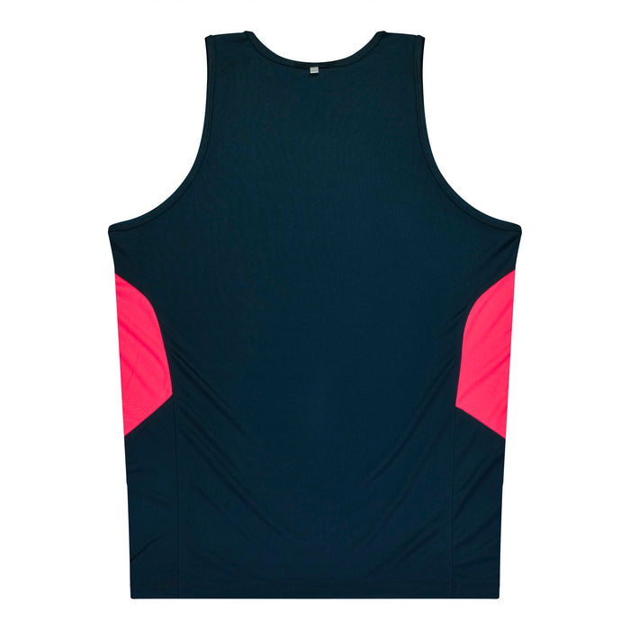 TASMAN MENS SINGLETS - NAVY/NEON PINK
