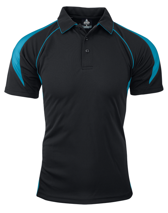 PREMIER MENS POLOS - BLACK/TEAL