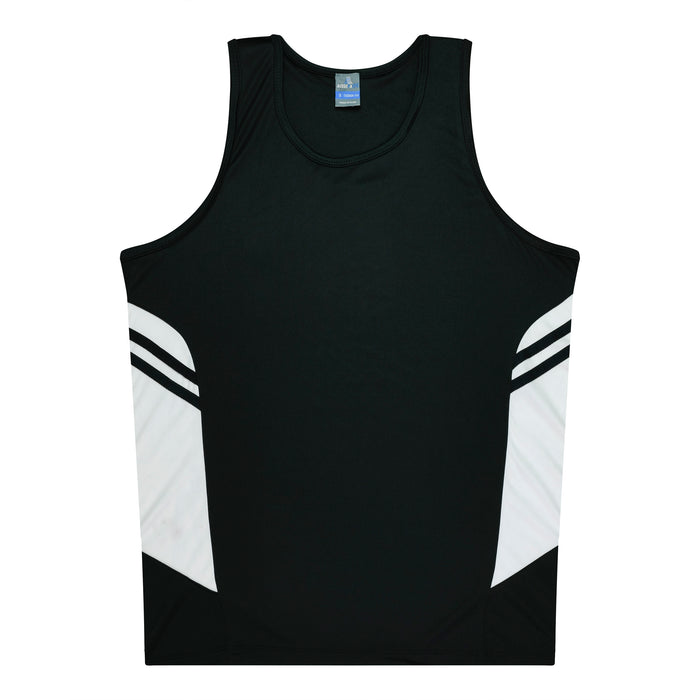 TASMAN MENS SINGLETS - BLACK/WHITE
