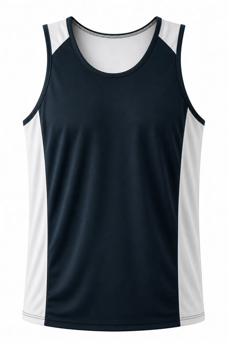 PREMIER MENS SINGLETS - NAVY/WHITE
