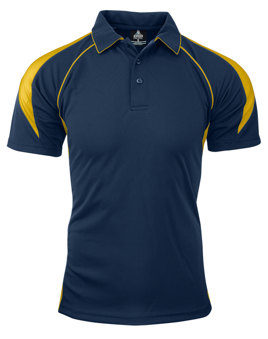PREMIER MENS POLOS - NAVY/GOLD