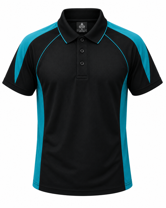 PREMIER MENS POLOS - BLACK/TEAL