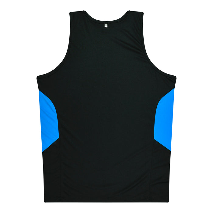 TASMAN MENS SINGLETS - BLACK/CYAN