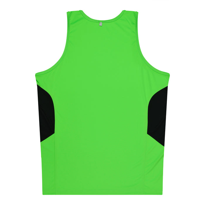 TASMAN MENS SINGLETS - NEON GREEN/BLACK