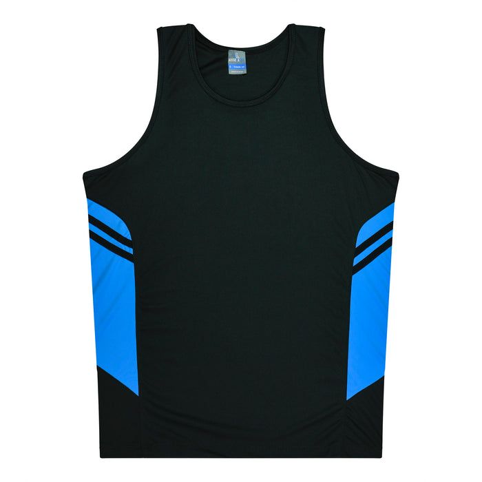 TASMAN MENS SINGLETS - BLACK/CYAN
