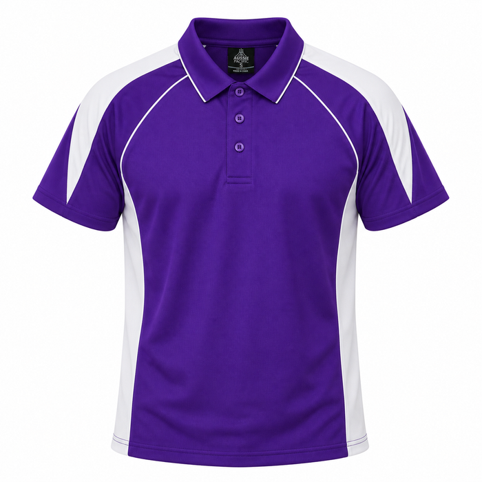 PREMIER MENS POLOS - PURPLE/WHITE