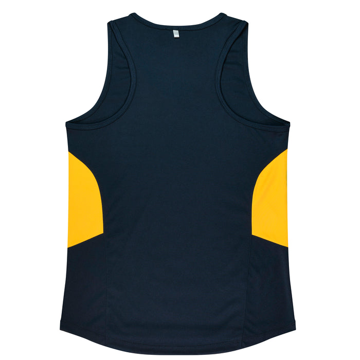 TASMAN LADY SINGLETS - NAVY/GOLD