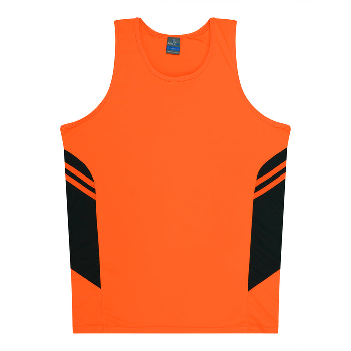 TASMAN MENS SINGLETS - NEON ORANGE/SLATE