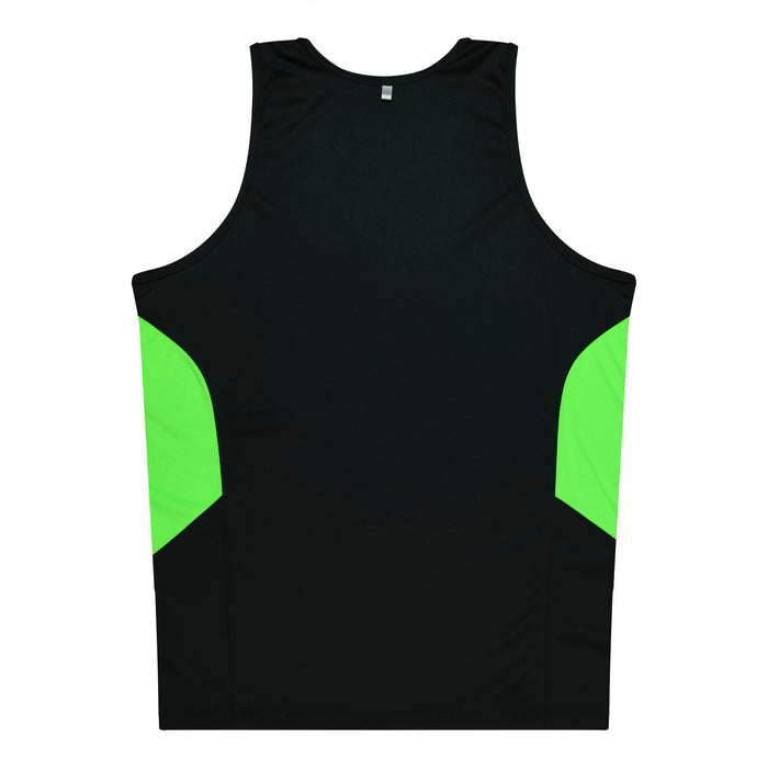 TASMAN MENS SINGLETS - BLACK/NEON GREEN