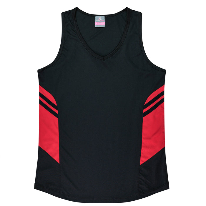 TASMAN LADY SINGLETS - BLACK/RED