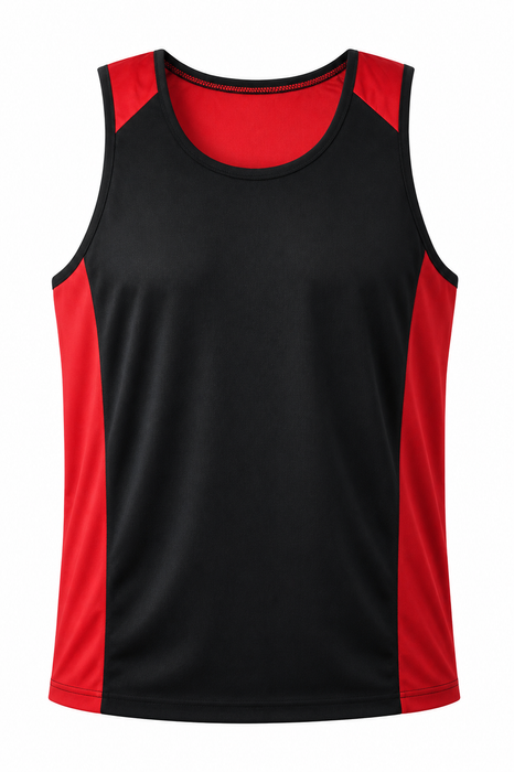 PREMIER MENS SINGLETS - BLACK/RED